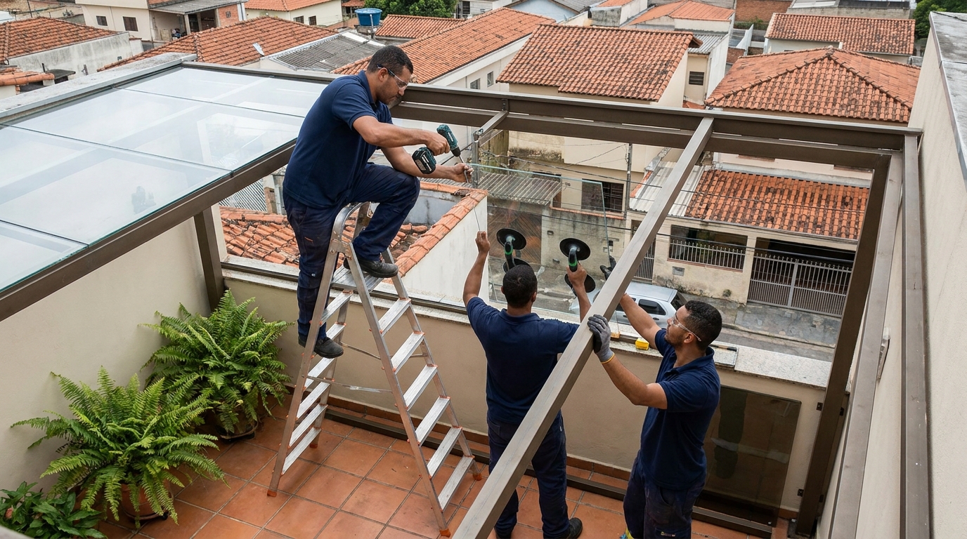 Cobertura de vidro em terraço com telhados em Lauro de Freitas-BA