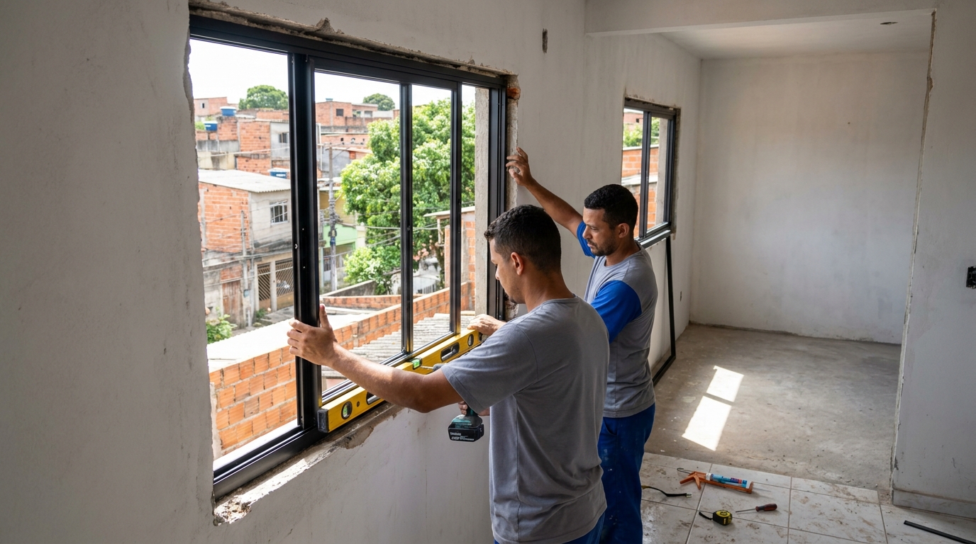 Esquadria de alumínio em obra em Lauro de Freitas-BA