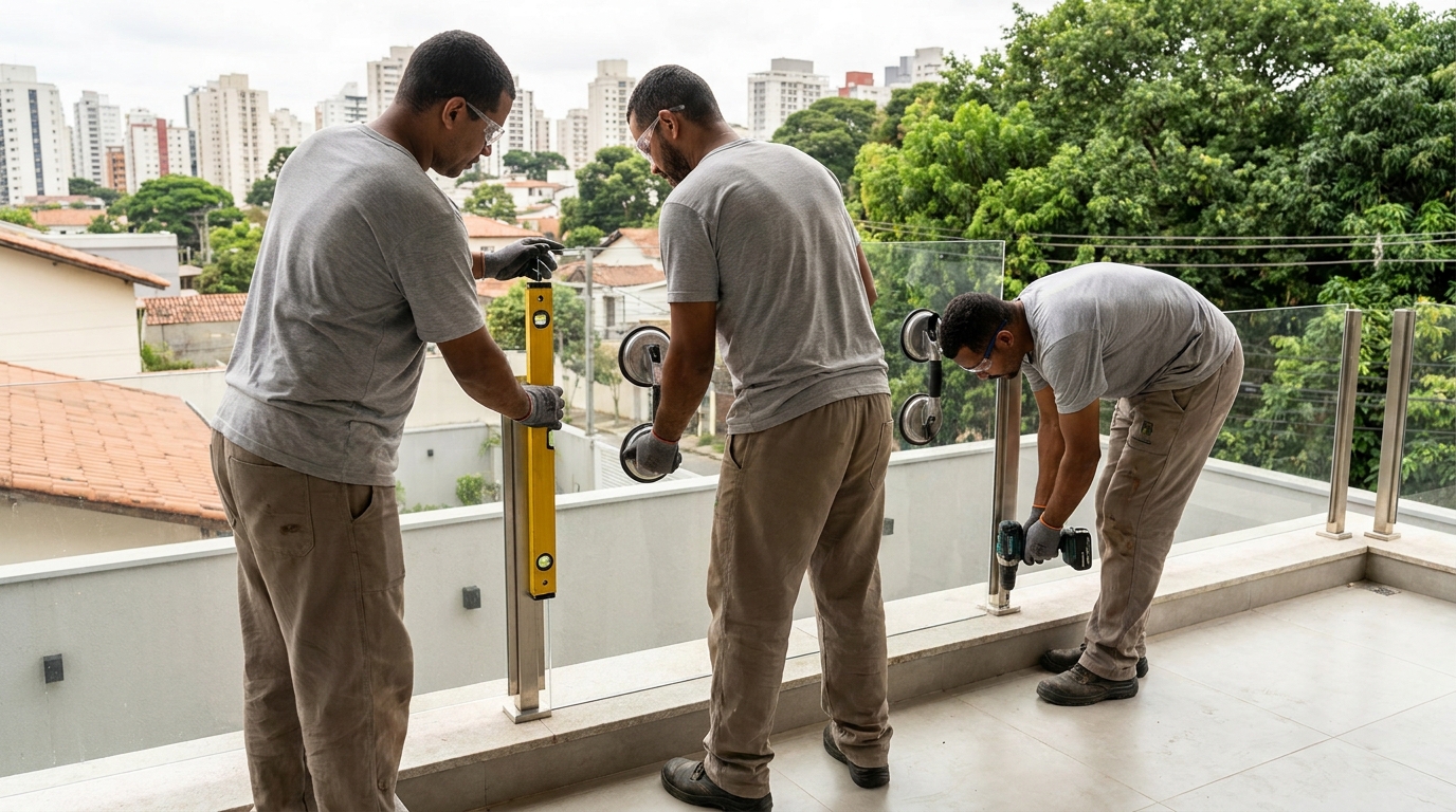 Guarda-corpo em terraço alto com vista cidade em Lauro de Freitas-BA
