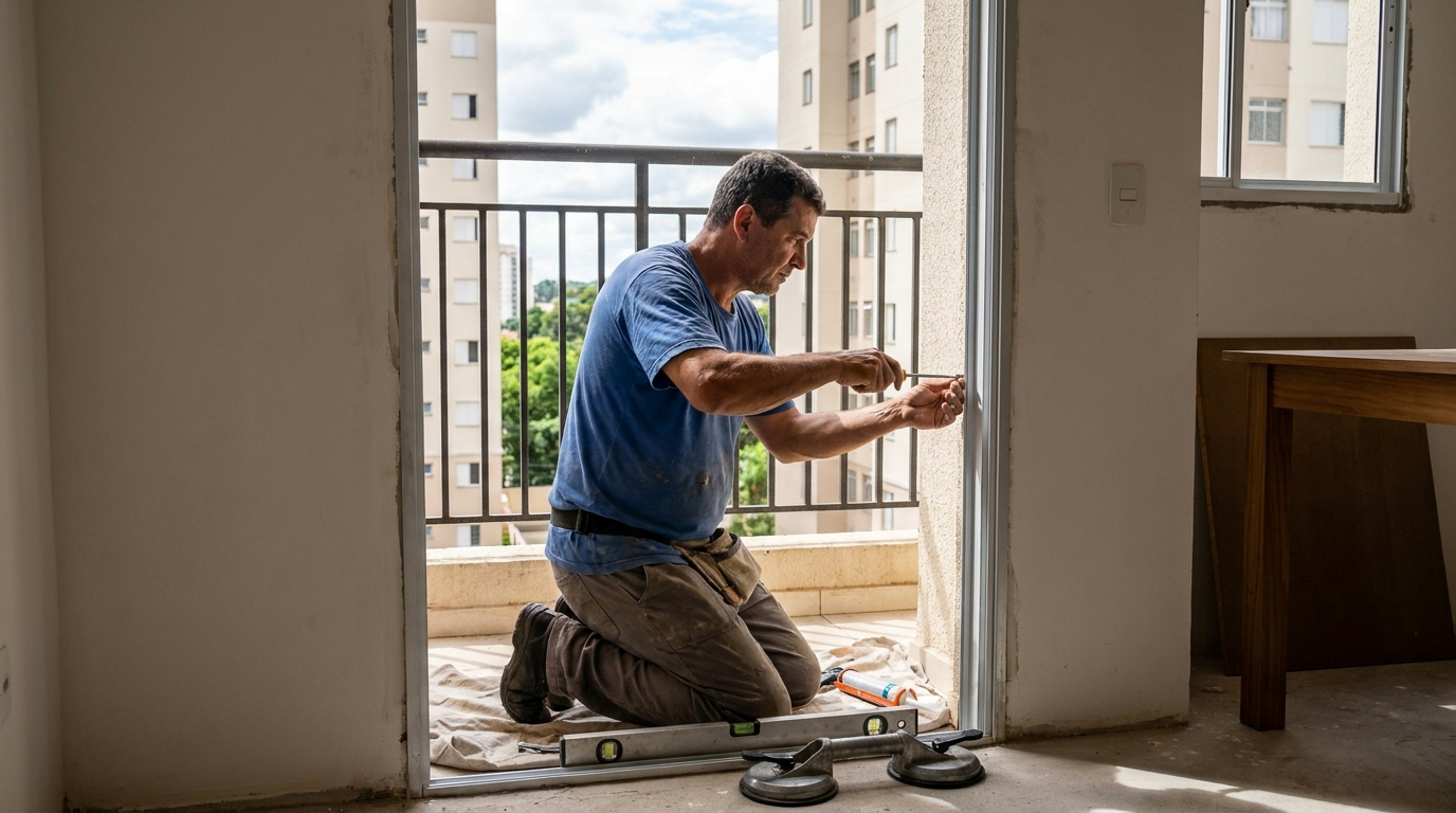 Janela de vidro em apartamento alto em Lauro de Freitas-BA
