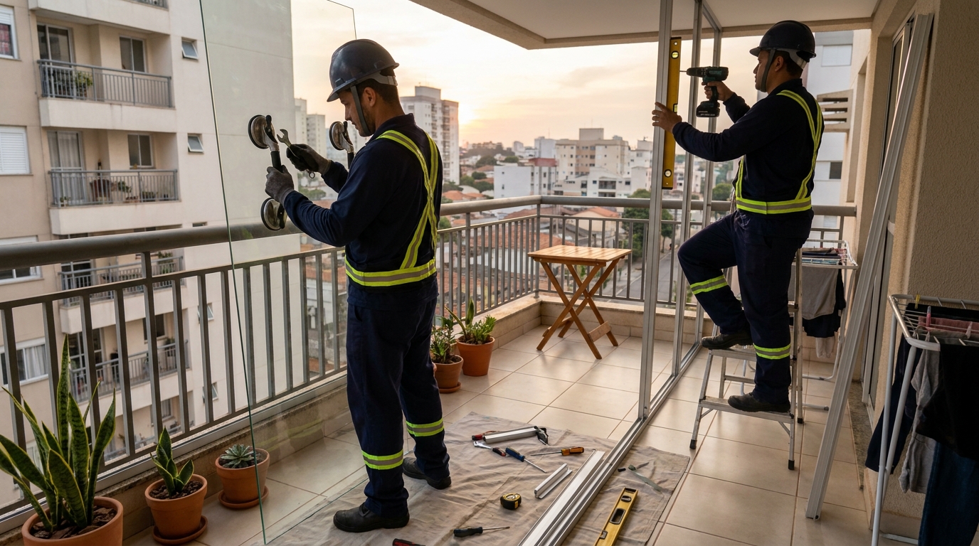 Instalação de parede de vidro em sacada em Lauro de Freitas-BA