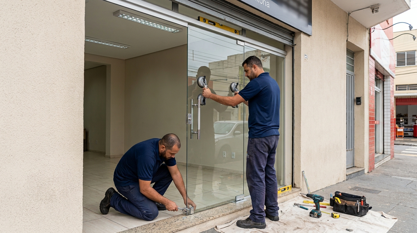 Porta de vidro com puxador inox em Lauro de Freitas-BA